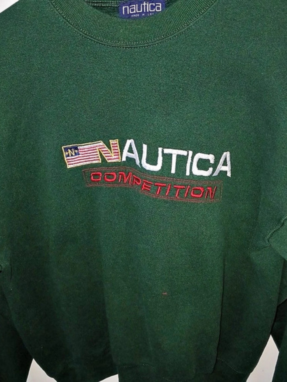 Nautica Competition USA Flag Embroidered Sweatshirt Green XL